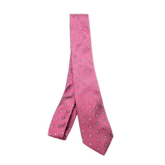 Calvin Klein Red Silk Tie Woven Skinny Geometric - Picture 7 of 7